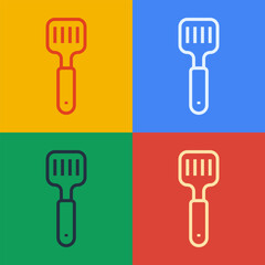 Pop art line Spatula icon isolated on color background. Kitchen spatula icon. BBQ spatula sign. Barbecue and grill tool. Vector