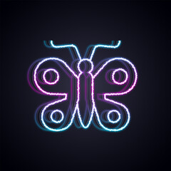 Glowing neon line Butterfly icon isolated on black background. Vector