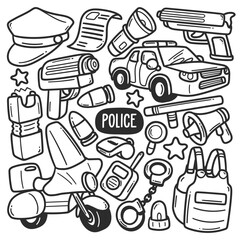Police Cops Stickers Hand Drawn Doodle Coloring Vector