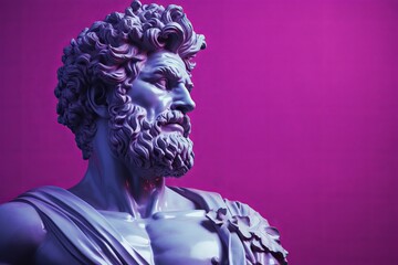 Greek Statue against Lavender Background. Purple Elegance. Timeless Beauty Enhanced by Color. Generative Ai