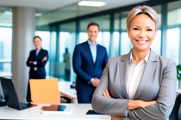 A confident and smiling female leader. Generative AI.