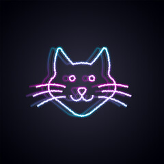 Glowing neon line Cat icon isolated on black background. Vector