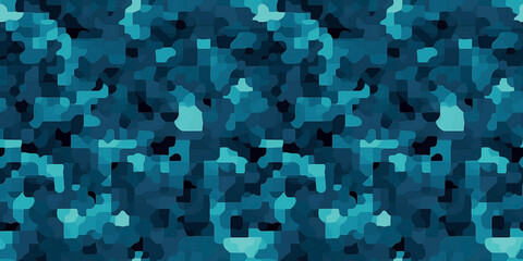 Fototapeta premium Petrol blue camouflage seamless pattern. Camo print fabric textile print. Mosaic military background.