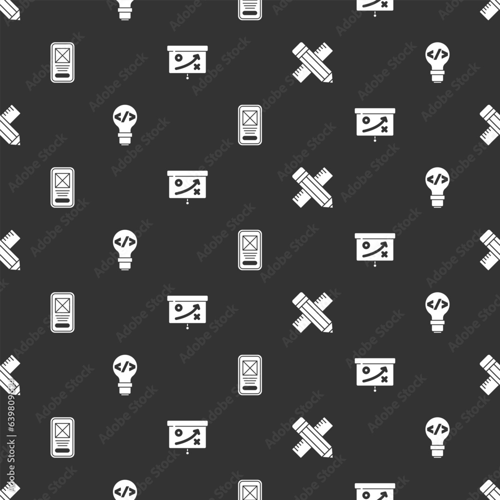 Aufkleber set crossed ruler and pencil, front end development, ui or ux design and planning strategy concept o