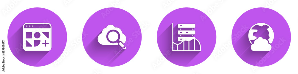 Poster set different files, search cloud computing, server, data, web hosting and social network icon with 