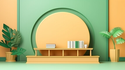 3d empty arch podium product frame on a smooth background with a copy of the space