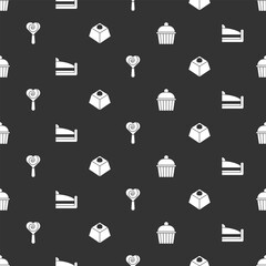 Set Cake, Piece of cake, Lollipop and Brownie chocolate on seamless pattern. Vector