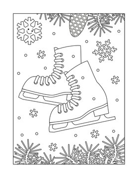 Coloring page with skates for figure skating
