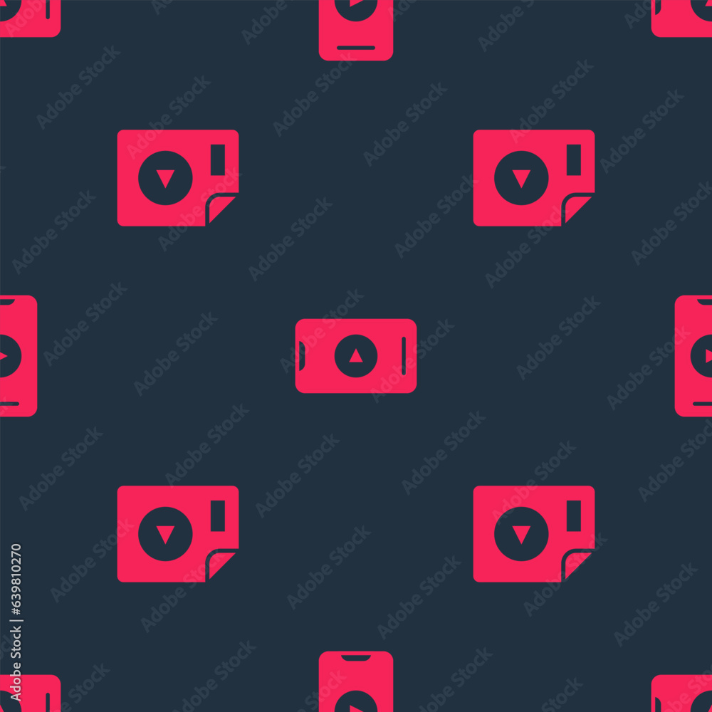 Poster set avi file document and online play video on seamless pattern. vector