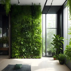 entrance to the hotel, entrance to the house, modern interior with plant wall, made by AI