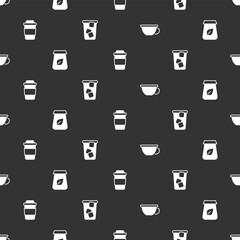 Set Cup of tea, Tea packaging, and Ice on seamless pattern. Vector