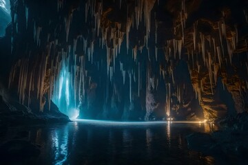 a cave system adorned with stalactites and stalagmites, evoking the sense of time it took for these formations to develop