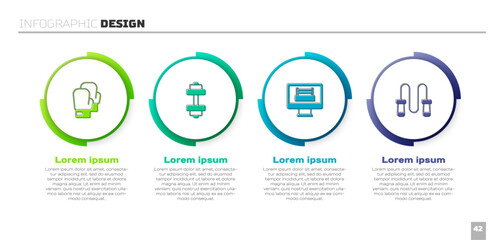 Set Boxing glove, Dumbbell, ring and Jump rope. Business infographic template. Vector
