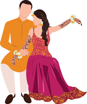 Vector Indian Wedding Couple Illustration For Wedding Invitation Cards