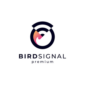 signal and bird for internet and connection logo design