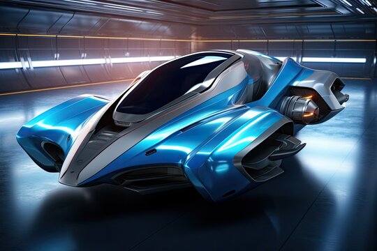 Expensive supercar with blue accents and futuristic features. Concept of luxury, speed, and cutting-edge design.