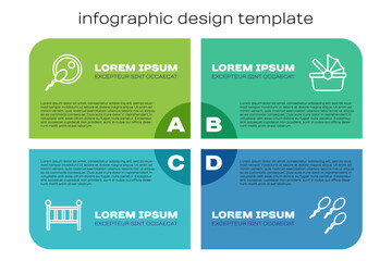 Set line Baby crib cradle bed, Sperm, and stroller. Business infographic template. Vector