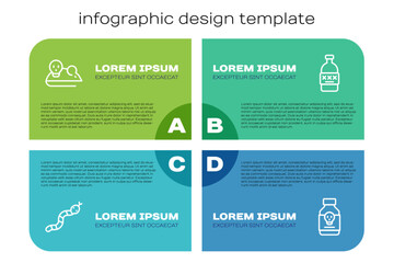 Set line Snake, Experimental mouse, Poisoned pill and alcohol. Business infographic template. Vector
