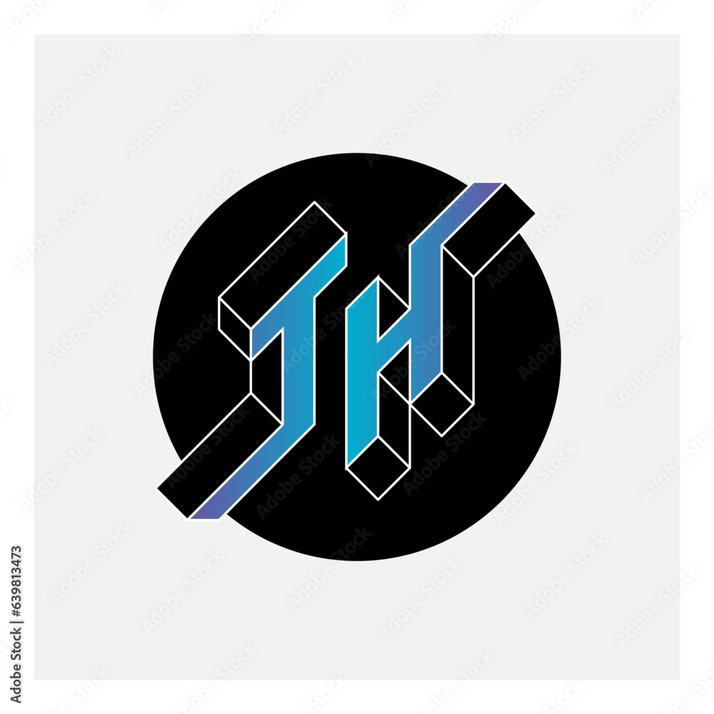 Aufkleber t and h - monogram or logotype. isometric 3d font for design. three-dimension letters. th - 2-letter