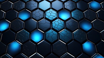 hexagonal modern pattern set in blue and black, in the style of uhd image, rim light, playful use of light and shadow, intel core, organic material, vibrant mosaic, tenwave 
