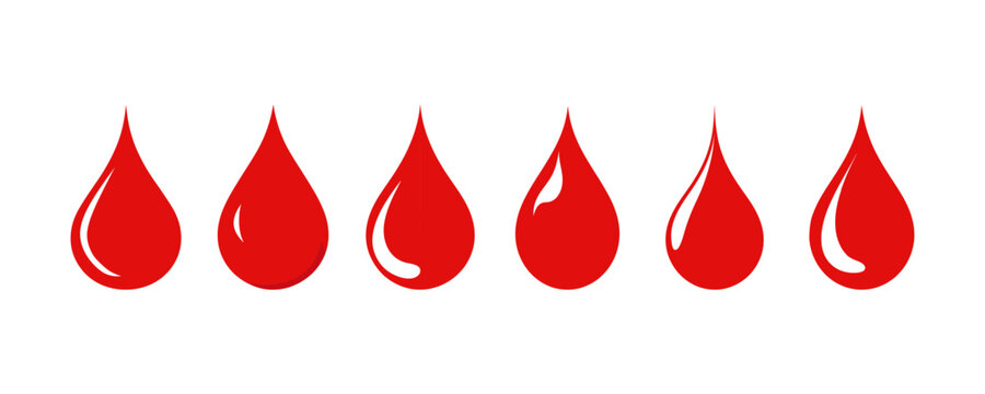 Set of red blood drop isolated on white background. Vector illustration