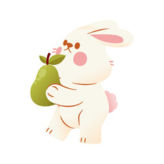 Cute White Rabbit and Juicy Pomel, Illustration, Transparent