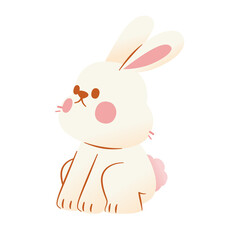 Adorable White Fluffy Rabbit Character Illustration in Whimsical Cartoon Style, Transparent