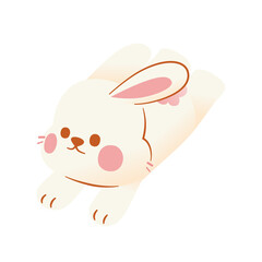 Adorable White Fluffy Rabbit Character Illustration in Whimsical Cartoon Style, Transparent