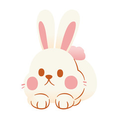Fototapeta premium Adorable White Fluffy Rabbit Character Illustration in Whimsical Cartoon Style, Transparent