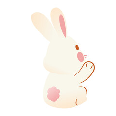 Adorable White Fluffy Rabbit Character Illustration in Whimsical Cartoon Style, Transparent