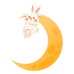 Adorable White Rabbit with Glowing Moon, Illustration, Transparent