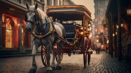 Zelfklevend Fotobehang horse and carriage on the street © ArtProduction