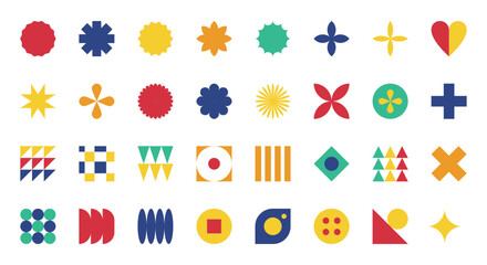 Set of simple geometric shapes in style of Swiss minimalism, Bauhaus, Brutalism. Abstract design elements. Color Vector decorative objects isolated on white background