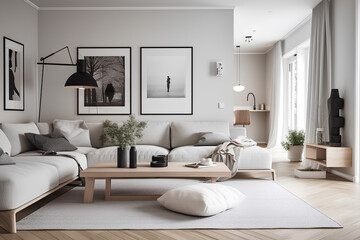 Scandi style interior of living room in modern house.