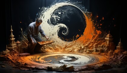  yin-yang sign in fluid technique 