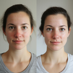 Young woman before and after. Power of retouching. Skin care, prolongation of youth, female cosmetology.