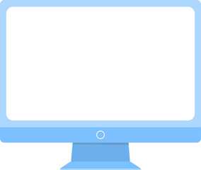 Cute blue computer on white background. Home workplace concept. Cartoon flat illustration