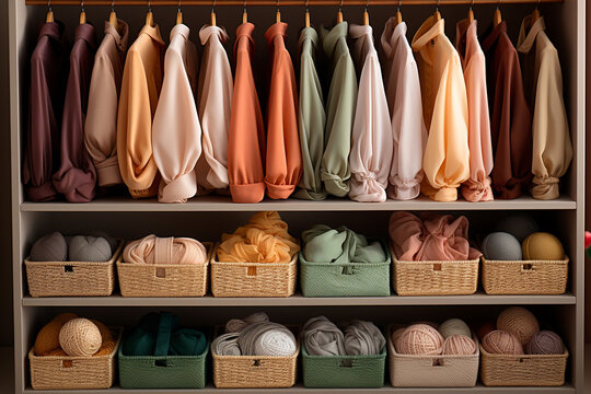 Luxury wardrobe full with stylish female clothes.