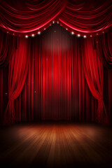 Red curtain on magic theatre stage, with spotlight show, with space for text - 639818218