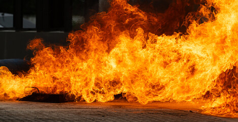Blaze fire flames texture background for banner.Dangerous zone.