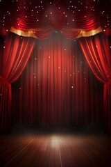 Red curtain on magic theatre stage, with spotlight show, with space for text - 639818277