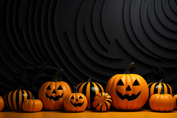 halloween pumpkin on black background. Generative AI.