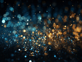 abstract bokeh and glitters background, Blue and Gold, Generative ai