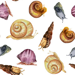 Hand drawn watercolor aquarium fish, algae, sealife. Marine exotic underwater illustration. Seamless pattern isolated on white background. Design for shops, brochure, print, card, wall art, textile.