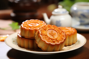 Traditional Chinese mid autumn mooncake festival. Mid-Autumn Festival concept.