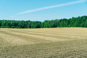 Deep furrows in the ground after working the tractor with the plow. Plowing the land. treatment of...