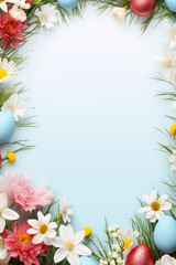 Naklejka na ściany i meble Easter greeting card, with Easter eggs and flowers, with space for text