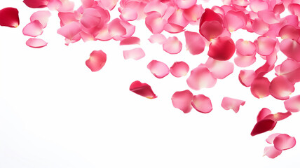 falling rose petals on a white background isolated