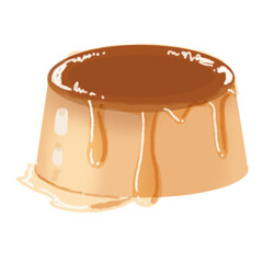 Purin dessert. Japanese Caramel Custard pudding topped with caramel sauce. Asian food. Colorful