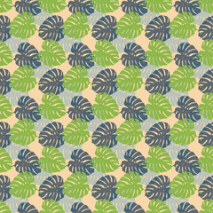 Tropical leaves seamless pattern of Monstera philodendron leaves in gray green color tone, tropical background. © Tanita